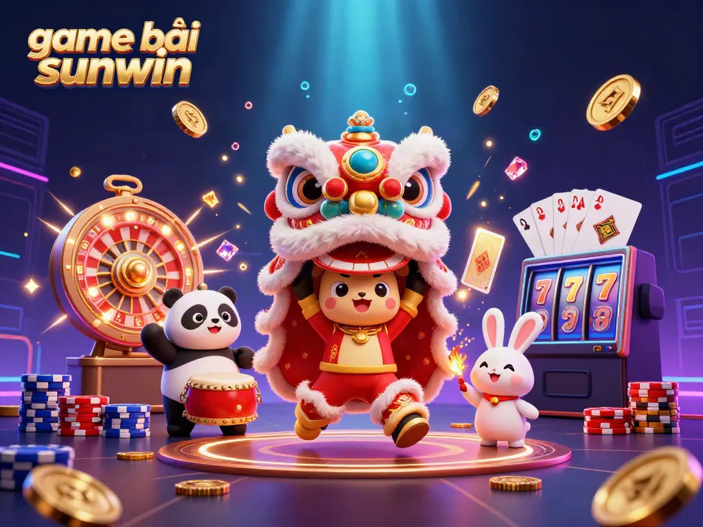 Experience the excitement of game bài sunwin with dynamic characters and vibrant casino elements in a festive atmosphere.