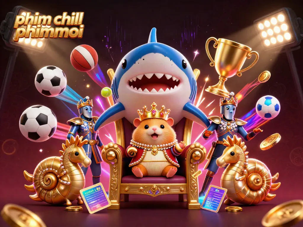 Experience the thrill of phim chill phimmoi with a vibrant digital illustration showcasing a hamster king among dynamic sports elements.