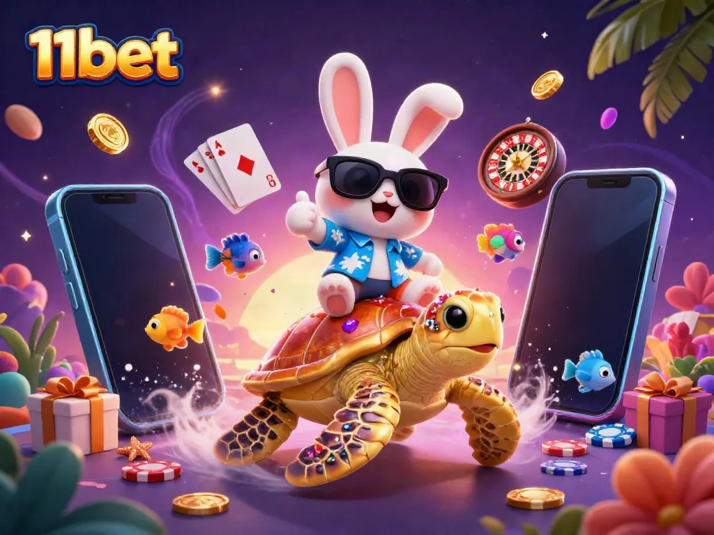 Join the fun with 11bet’s exciting online gaming, featuring a lucky rabbit and golden turtle.