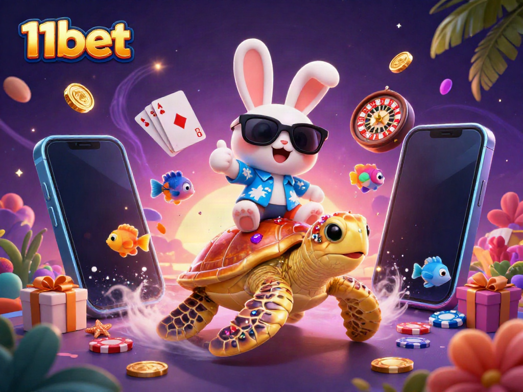 Join the fun with 11bet’s exciting online gaming, featuring a lucky rabbit and golden turtle.