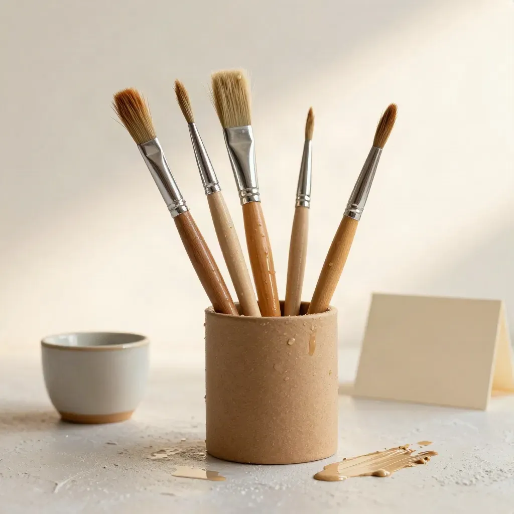 Verfkwasten set voor kids in een kraft houder met natte verfstrepen