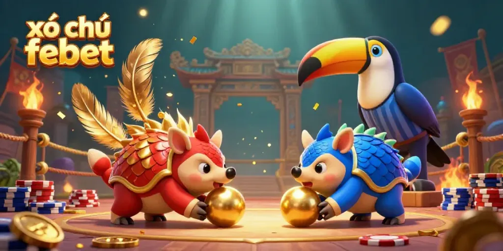Experience the thrilling action of xổ số febet with animated pangolins competing in a vibrant casino scene.