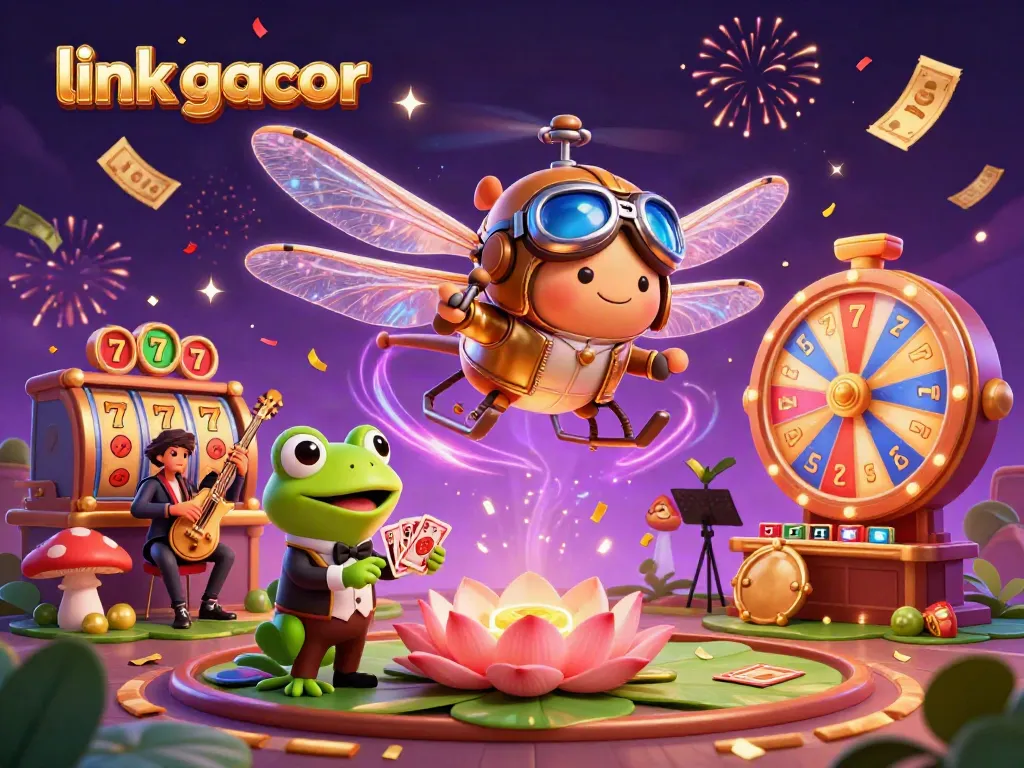 Experience winning excitement with link gacor at the dynamic lily pad casino featuring vibrant characters and gaming elements.