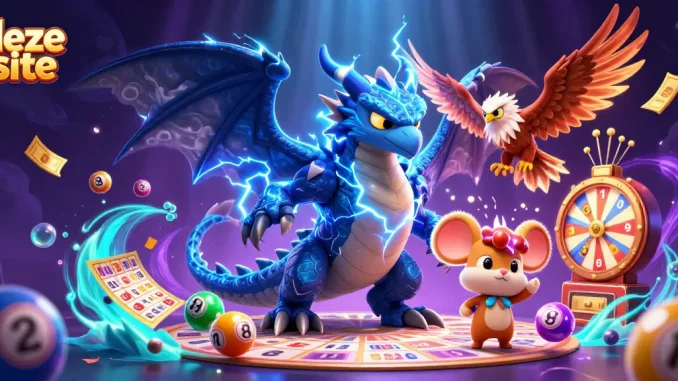 Experience the thrill of gaming at deze site with vibrant casino elements and dynamic characters.